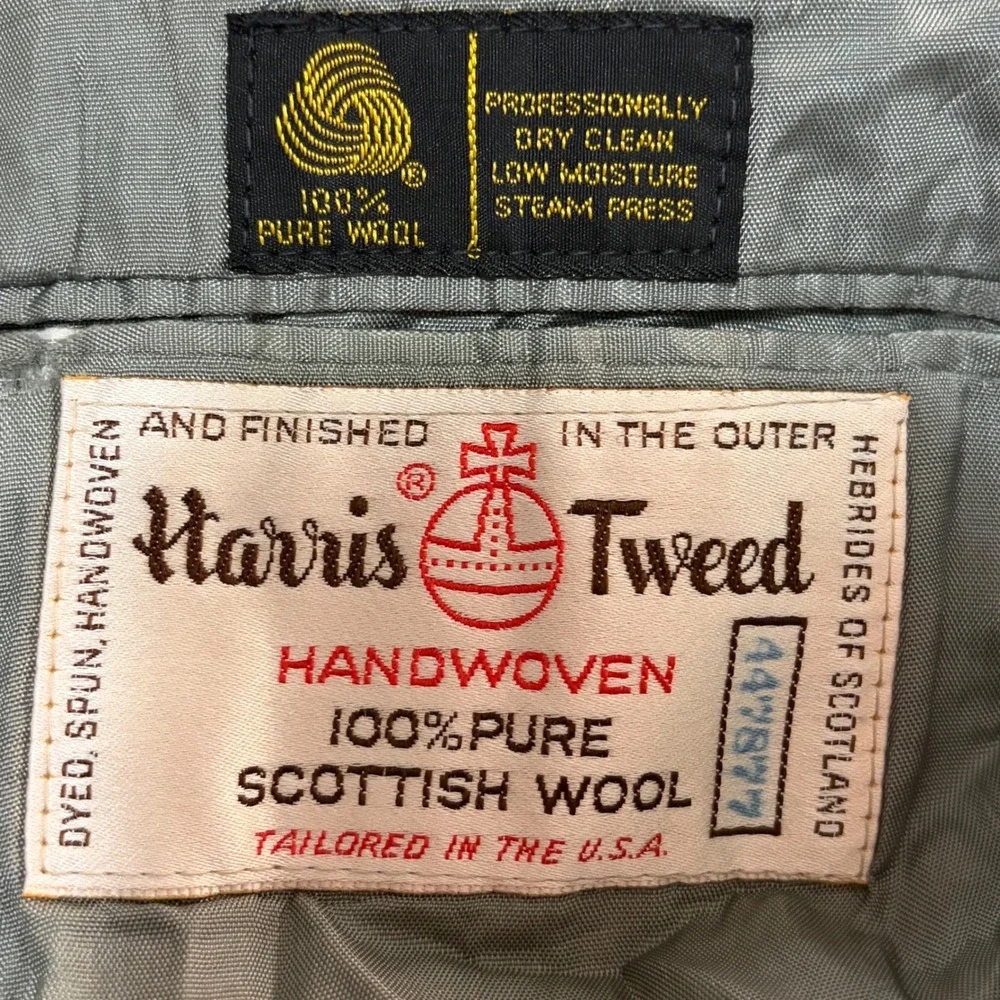 Harris Tweed Blazer Mens 44R Grey Herringbone Scottish Wool Sport Coat VTG USA